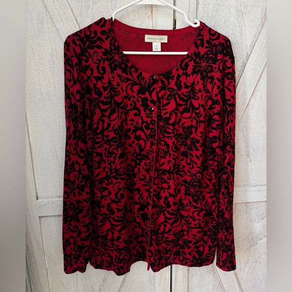 Christopher & Banks Sweaters - Christopher & Banks Damask Floral Cardigan Women’s XL Red And Black Button Up